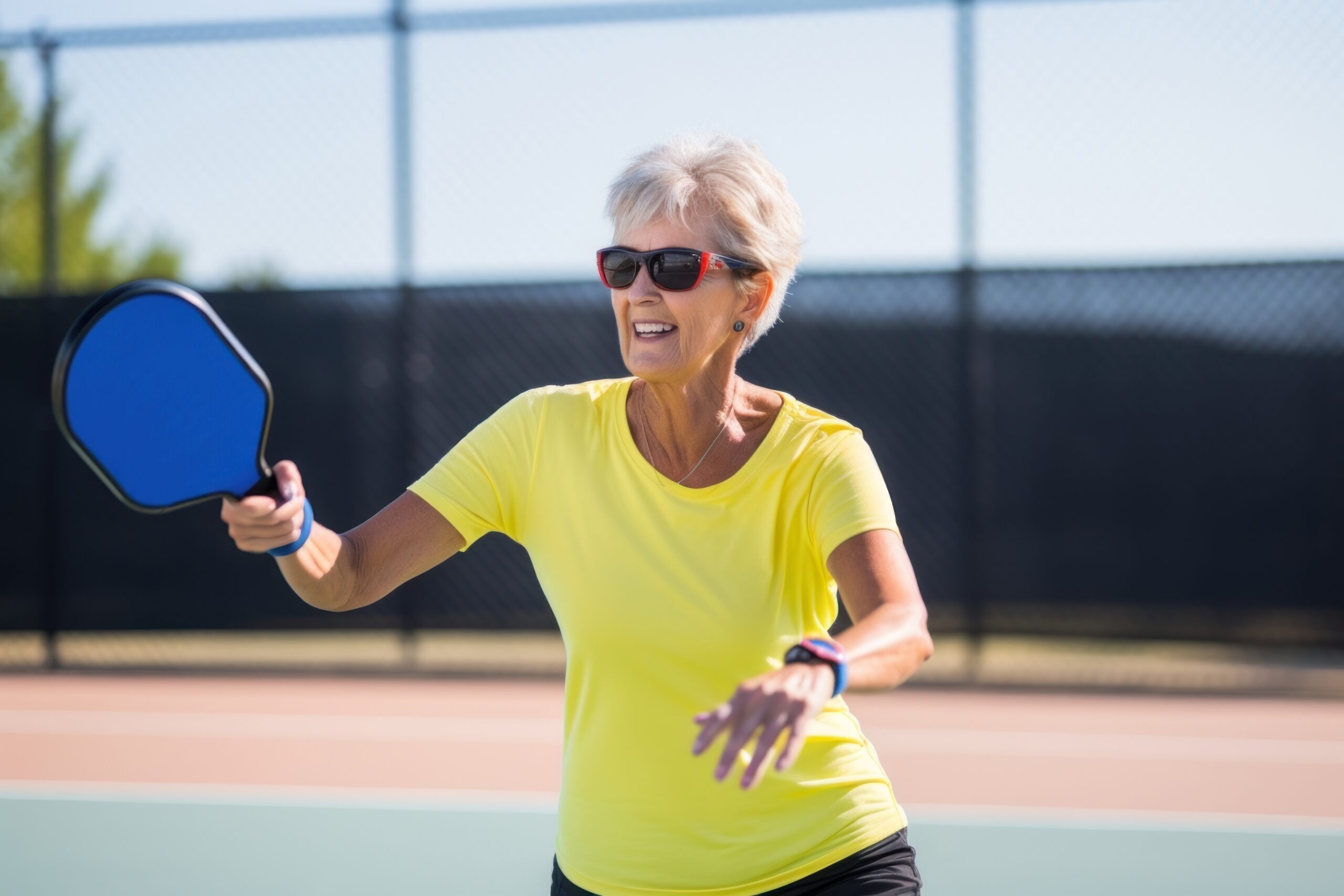 Active adult woman playing racket sports